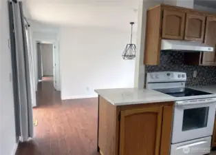 Kitchen open to dining area