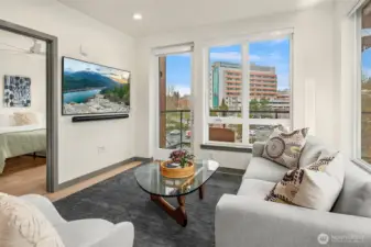 Living room with direct access to a private deck.