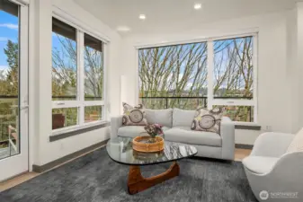 Expansive windows bring the outdoors in.