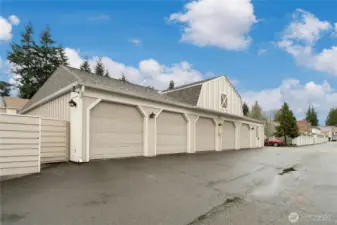 Garage building-the garage door on the far left is this unit's space and is located directly across from the condo unit. Also, 1 uncovered parking space is included directly in front of the unit.