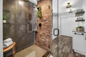 Glass shower with Italian tile