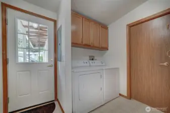 Back around again to the family entrance. Easily bring your groceries and packages through this spacious laundry room and into the kitchen and family room.
