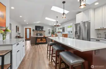 Huge island highlights a gorgeous, thoughtfully designed kitchen.