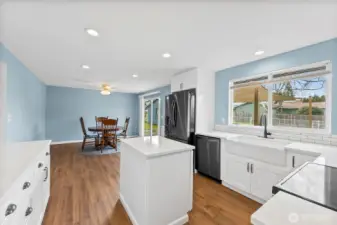 Complete kitchen remodel with eating area.