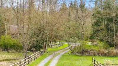 Entry from fields to private residence area.