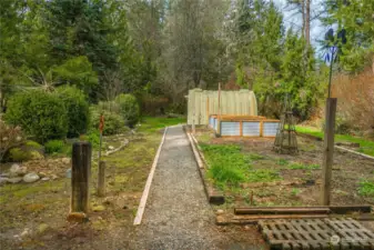 Garden area is ready for spring planting! High quality greenhouse and raised beds.