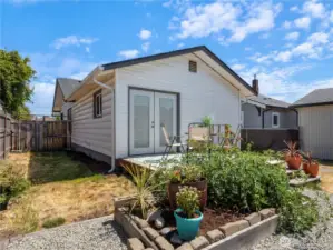 Nice private deck in the back yard and room for a kitchen garden if you have a green thumb.