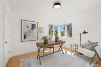 Main floor bedroom with views of Lake Washington.