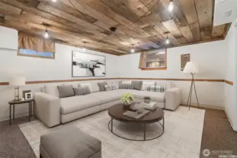 Virtual staged family room lower level