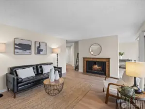 The wood burning fireplace adds extra coziness during the cold, rainy months.