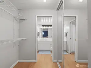 The en suite has a full sized tub.