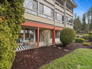 Extra large patio with 2 sliders into the home.