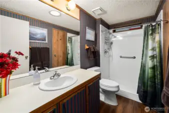 Guest bathroom offers a nice layout with ample counter space and everyday functionality.