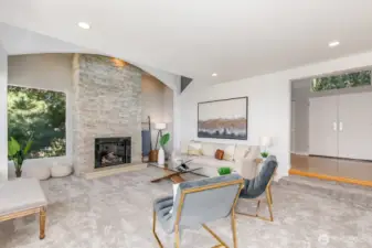 Cozy up to fireplace with your favorite book and glass of wine.