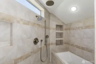 You walk into the shower and tub.