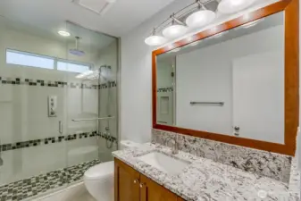 The lower level bath has been totally redone.