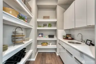Butlers panty is a great use of functional space with a deep sink and plenty of space to display treasured items as well.