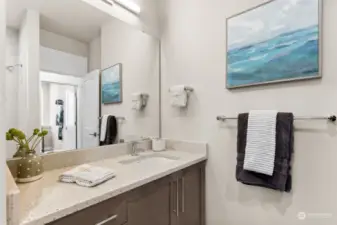 Guest bathroom with quartz counters