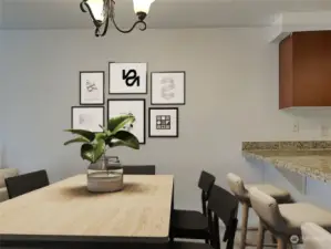 Dining room also offers convenient breakfast  bar with stools