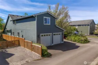 Spacious 2 car garage with alley access.
