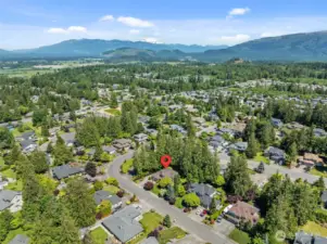 Community aerial on location pin point.