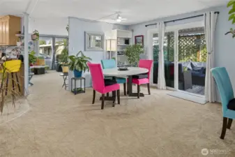 Family room area hallway looking back into living room, so much light in this home!
