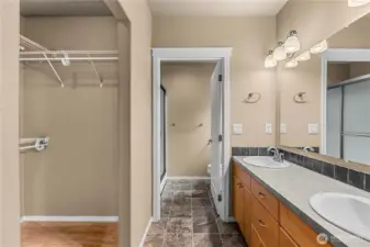 Primary Bathroom. Double Vanity, Walk in Closet, and Private shower and water closet.