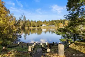 Gentle stairs lead to the saltwater of Miller Bay.