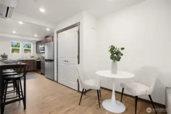 Cozy yet spacious living area large enough for a reasonable dining table.