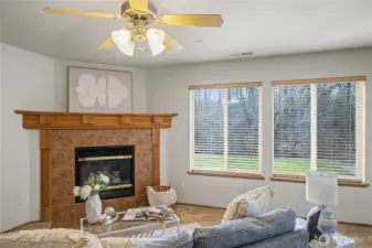 Gas fireplace provides a cozy ambiance and  an added source of heat.