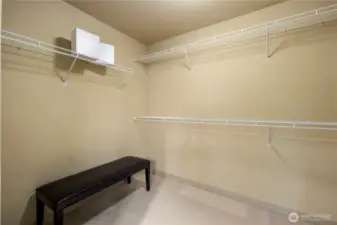 The spacious walk-in closet provides ample room for all your wardrobe essentials, with generous hanging space and convenient shelf storage. Its large size ensures easy organization, keeping your clothing and accessories neatly arranged and easily accessible.