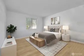 Virtually staged guest room.