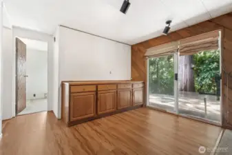 Dining room with built in cabinets