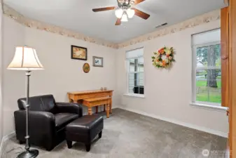 Bedroom #2 with carpet and ceiling fan