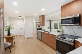 Elegant quartz counters and modern stainless appliances for a new beginning.