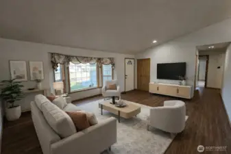 Photo is edited and virtually staged.