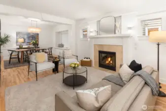 Formal dining/living area with soaring ceilings.