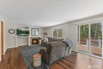 Cozy family room with a warm gas fireplace