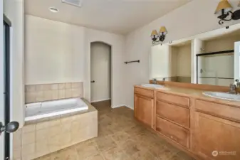 Primary bathroom with soaking tub.