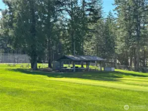 Picnic area next to the dog park, playground, tennis courts and sport court