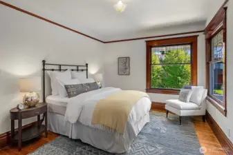 Each bedroom has 2 corner windows - this bedroom sits in the SE corner of the house.