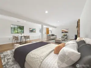 Virtually Staged - Lower Level Flex Space w/ Powder Room and Woodstove - could be a Studio Apartment, a Rec Room, an Office, etc