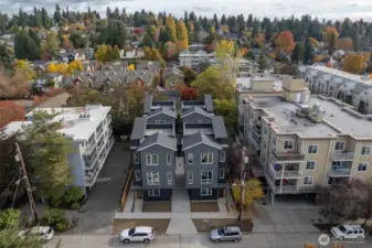 Shared driveway to access the dedicated single car garages.