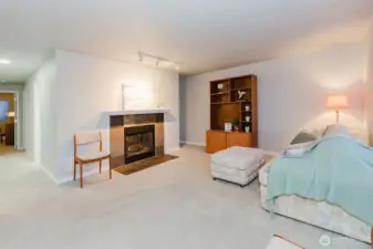 Living room with wood fireplace