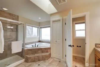 Primary bathroom with soaking tub.