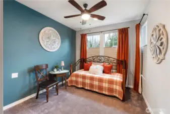 2nd bedroom showcases Mt Rainer view from a window. Good sized, your company will never want to leave!