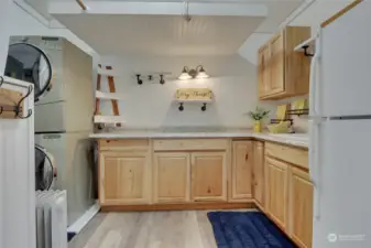 SMALL KITCHEN IN THE SHED WITH REFRIGERATOR