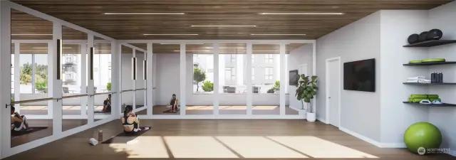 Rendering of yoga room.