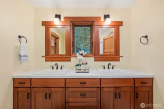 Custom cabinets and trim in primary bathroom