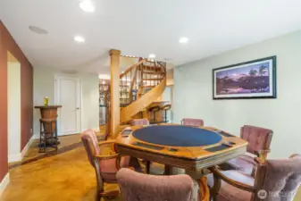 Lower-level game room and gathering area.
